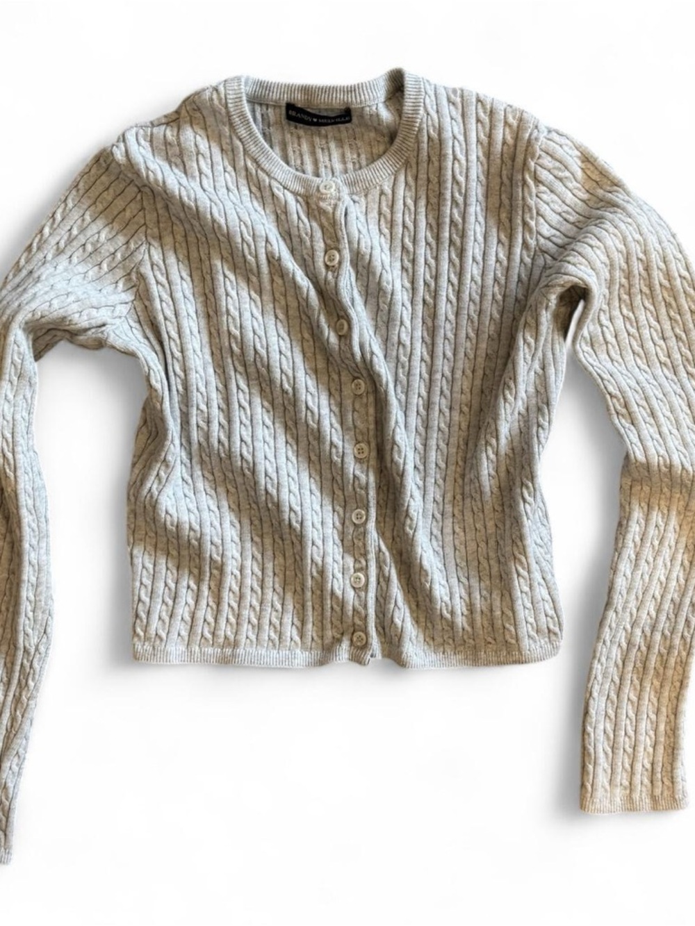 Brandy Melville Zoe Cardigan Light Gray Cable Knit Cropped XS/S - Picture 5 of 8